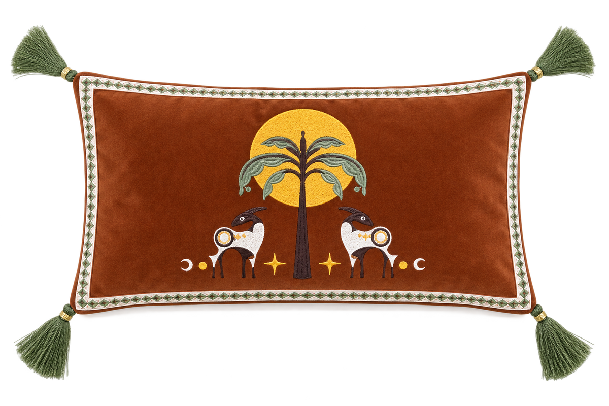 The hidden oasis velvet embroidered cushion