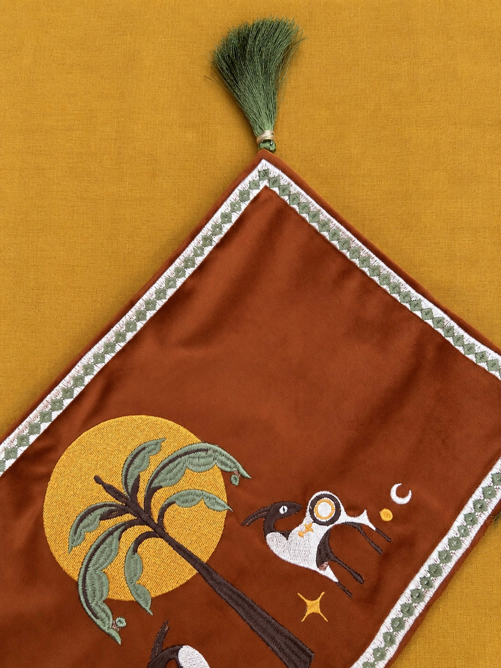 The hidden oasis velvet embroidered cushion
